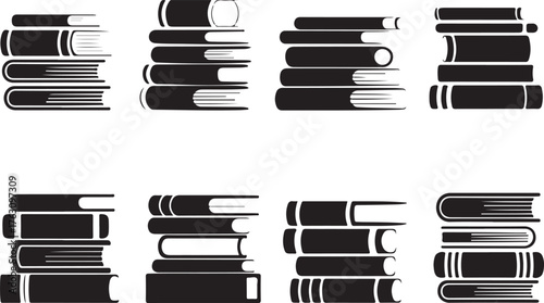 Black and White Stack of Books Icons