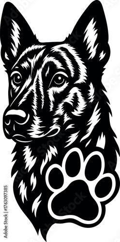 Creative Dutch Shepherd head with paw.