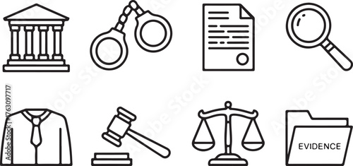 Black and White Icons of Legal and Court Elements