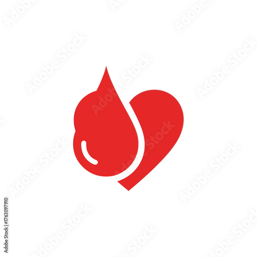 Red Heart and Blood Drop Icon for Donation.