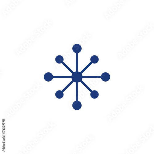 Simple blue hub and spoke network graphic icon.