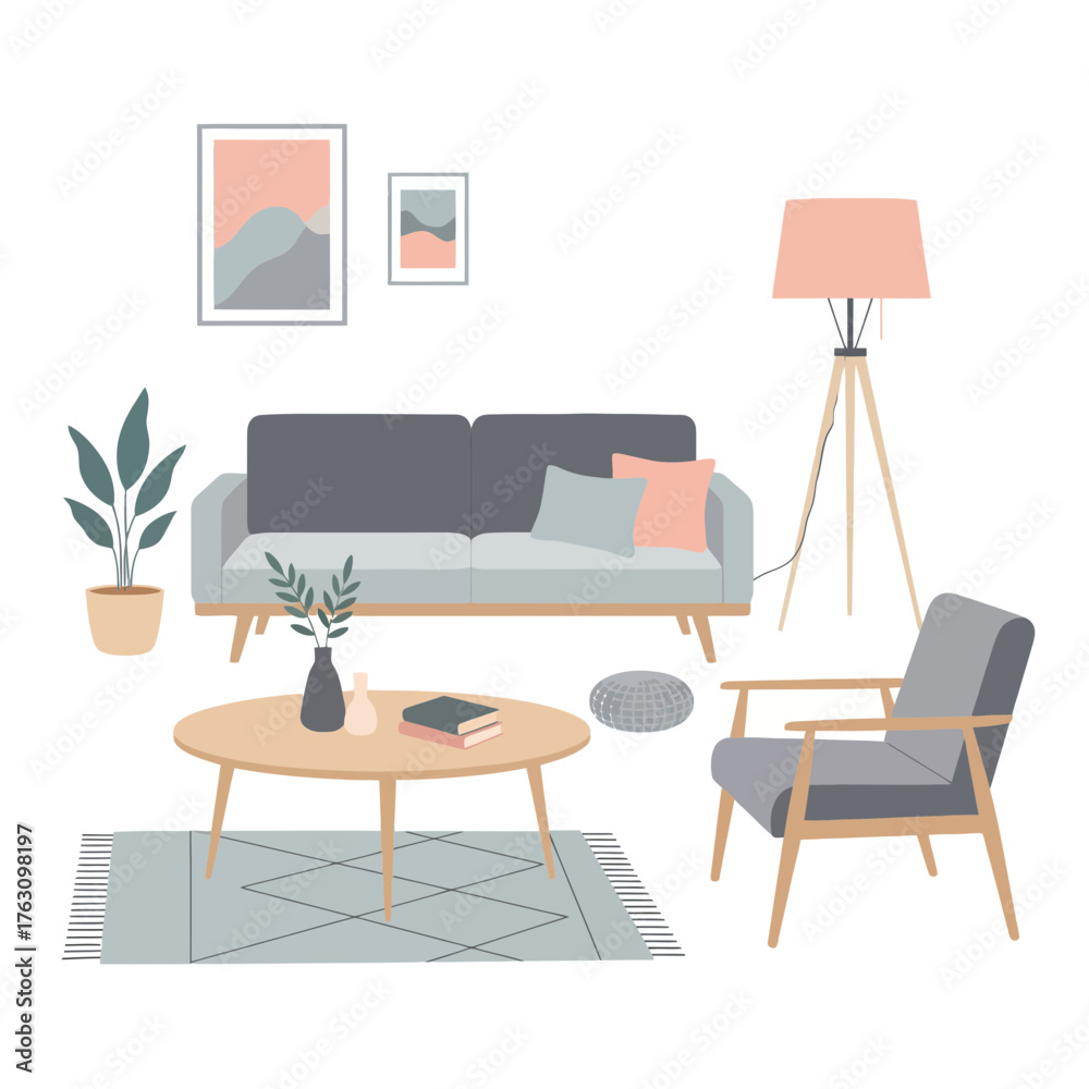 Fototapeta premium Modern Living Room Furniture Set with Sofa and Armchair.