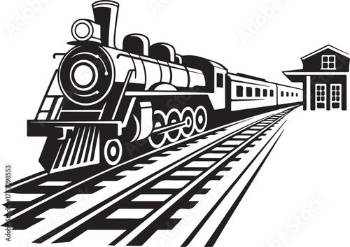 Vintage Train and Railway Icons in Black and White for Transportation, History, and Rail Design Projects