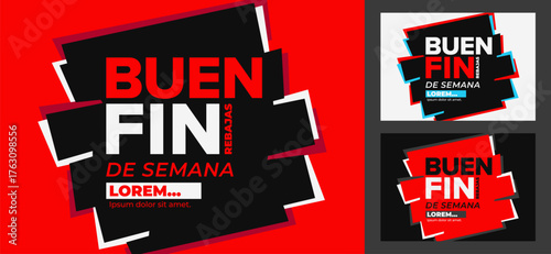 Buen Fin Rebajas, Good Weekend Sales spanish text Retail Shopping ecommerce end of year special sale promotional banner poster label color variants