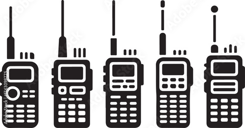 Walkie Talkie and Radio Icons in Black and White for Communication, Technology, and Emergency Projects