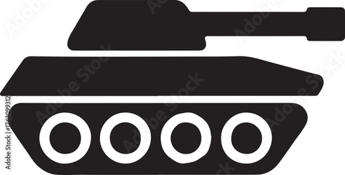 Minimal linear vector icon of tank attack, representing military force, defense, and warfare concept.