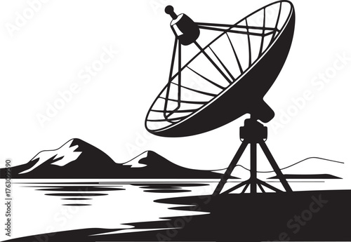 Satellite Dish in Silhouette Style for Communication, Technology, and Space Projects
