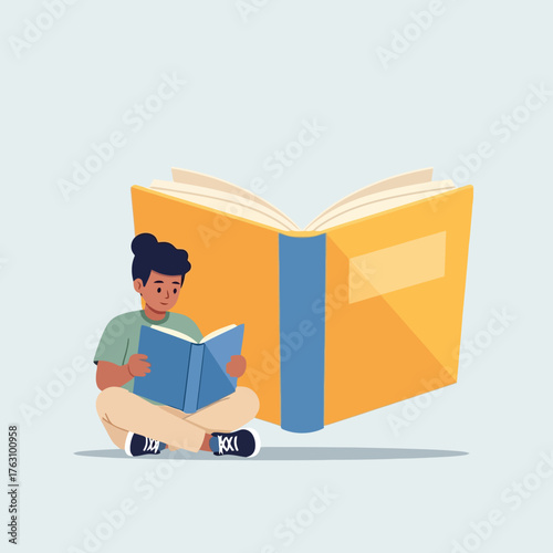 Student engrossed in reading, enhancing knowledge with a vibrant book