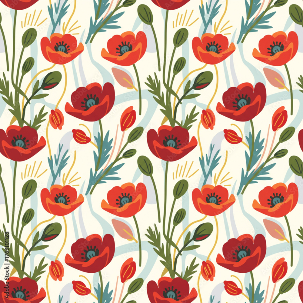 Fototapeta premium seamless background with red poppies