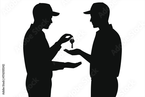 Mechanic Handing Car Keys to Customer – Auto Service Completion, Garage Technician Delivering Repaired Vehicle, Professional Automotive Repair Handoff, Satisfied Client After Maintenance or Tune-Up