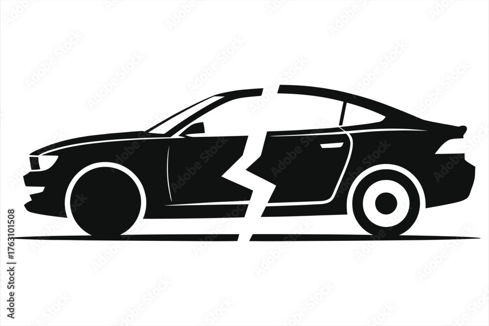 Fototapeta premium Before & after car repair comparisons: damaged vs repaired sedan side by side, collision restoration auto body repair, dent removal, bumper & paint repair, vehicle restoration, before & after gallery.