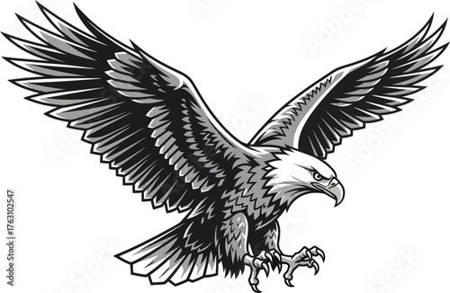 Majestic bald eagle in flight majestic bird of prey with wings spread wide detailed rendering flat design vector illustration isolated on transparent background