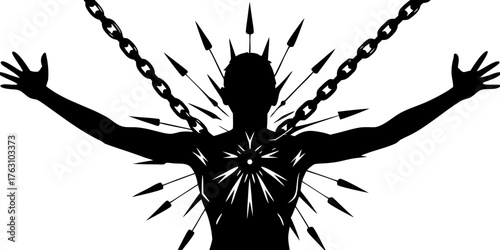 Man Breaking Free from Chains Silhouette Vector, Freedom and Liberation Symbol