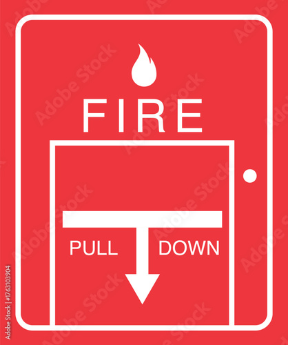 movie icon vector illustration Displays a red “FIRE PULL DOWN” alarm. Full-frame composition, red tone. Flat design style, emergency background, with “FIRE PULL DOWN” text.
