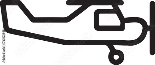 Minimal linear vector design of small propeller plane, symbolizing aviation, travel, and flight concept.