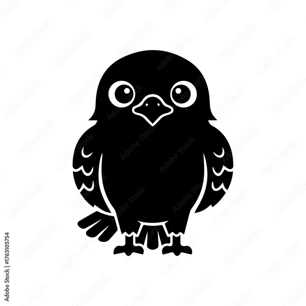 Fototapeta premium Cute cartoon hawk animal character vector silhouette white background
