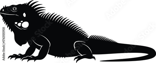 Silhouette of a spiky iguana reptile standing prepared for action nature wildlife animal flat design vector illustration isolated on transparent background