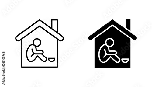 Homeless shelter linear icon set. Temporary residence for homeless individuals and families. vector illustration on white background