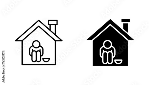 Homeless shelter linear icon set. Temporary residence for homeless individuals and families. vector illustration on white background