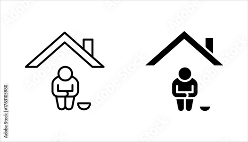 Homeless shelter linear icon set. Temporary residence for homeless individuals and families. vector illustration on white background