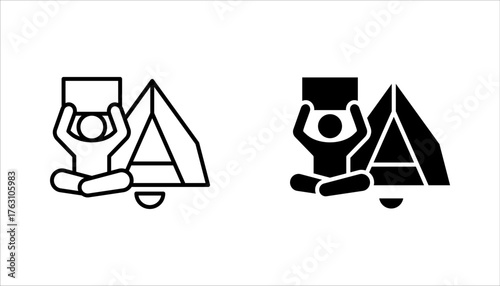 Homeless shelter linear icon set. Temporary residence for homeless individuals and families. vector illustration on white background