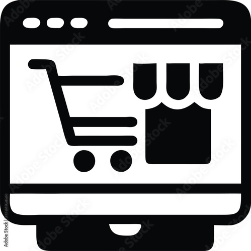Online shopping icon on a computer screen illustrating e commerce