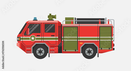Bright red fire truck ready for emergency response and rescue operations.