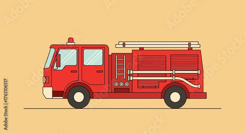 Bright red fire truck ready to respond to emergency situations and save lives.