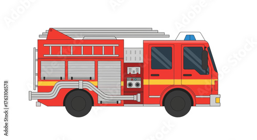 Bright red fire truck ready to respond to emergency situations quickly.