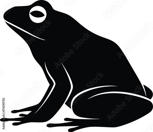 Black silhouette frog amphibian creature sitting serene nature wildlife wild animal representation flat design vector illustration isolated on transparent background