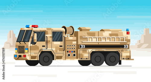 Desert Camouflage Fire Truck Vehicle Illustration 1.