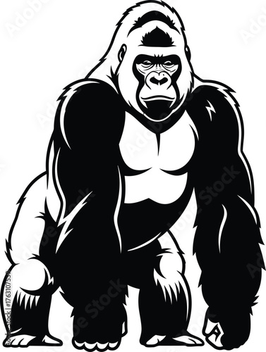 Powerful gorilla standing strong wild animal majestic primate jungle king silhouette art flat design vector illustration isolated on transparent background