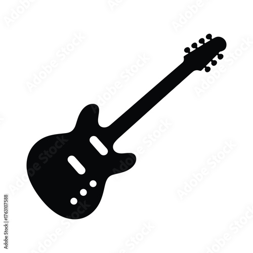 Electric Guitar Silhouette on White Background Musical Instrument Graphic Design Element Music Concept Art Performance Symbol Creative Icon Illustration Artistic Style