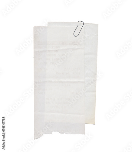 Authentic Wrinkled Layered Receipt Paper with a Silver Clip