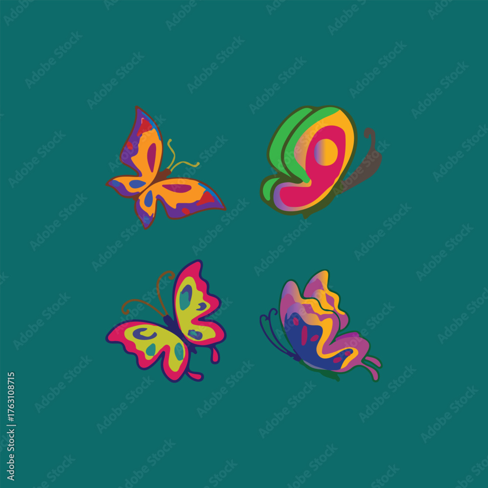Obraz premium Set of Four Abstract Fluorescent Butterflies 