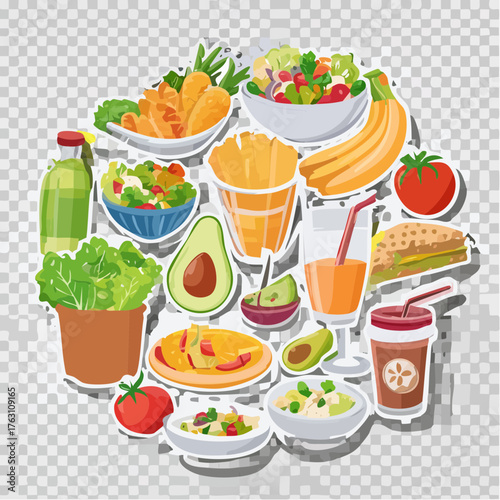 Assortment of Fresh and Healthy Food Stickers