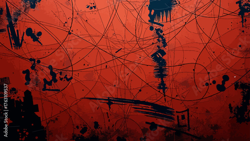 Abstract Expressionist Street Art Splatter: Energetic Composition of Neon Orange, Hot Pink, and Black Paint Drips. Urban Graffiti Bold, High-Contrast Digital and Modern Artwork