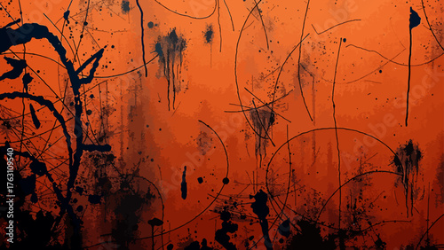 Abstract Expressionist Street Art Splatter: Energetic Composition of Neon Orange, Hot Pink, and Black Paint Drips. Urban Graffiti Bold, High-Contrast Digital and Modern Artwork