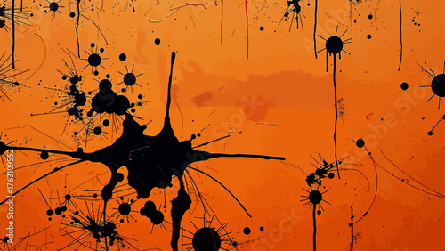 Abstract Expressionist Street Art Splatter: Energetic Composition of Neon Orange, Hot Pink, and Black Paint Drips. Urban Graffiti Bold, High-Contrast Digital and Modern Artwork