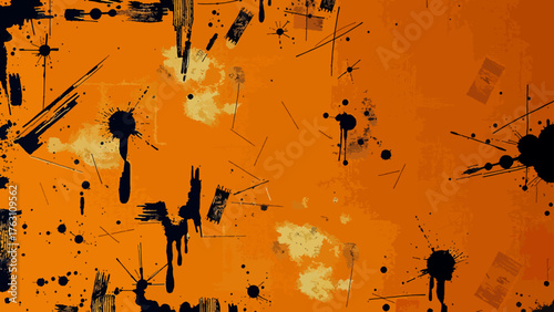 Abstract Expressionist Street Art Splatter: Energetic Composition of Neon Orange, Hot Pink, and Black Paint Drips. Urban Graffiti Bold, High-Contrast Digital and Modern Artwork