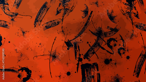 Abstract Expressionist Street Art Splatter: Energetic Composition of Neon Orange, Hot Pink, and Black Paint Drips. Urban Graffiti Bold, High-Contrast Digital and Modern Artwork