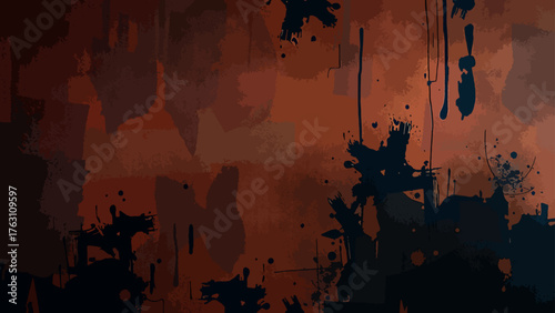 Abstract Expressionist Street Art Splatter: Energetic Composition of Neon Orange, Hot Pink, and Black Paint Drips. Urban Graffiti Bold, High-Contrast Digital and Modern Artwork