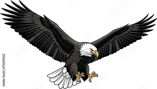 Majestic bald eagle spreading wings in flight majestic apex predator symbol of freedom power flat design vector illustration isolated on transparent background
