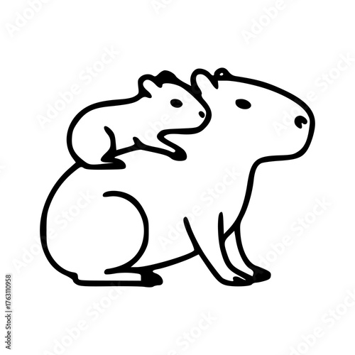 cute capybara family minimalist vector