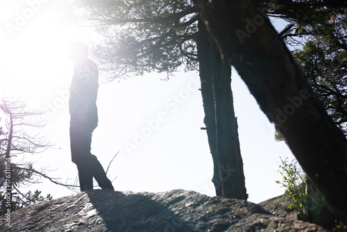 Hiker silhouette on a mountain