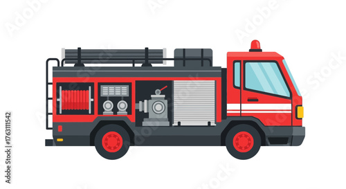 Bild auf Leinwand Red fire truck emergency vehicle side view illustration 2.