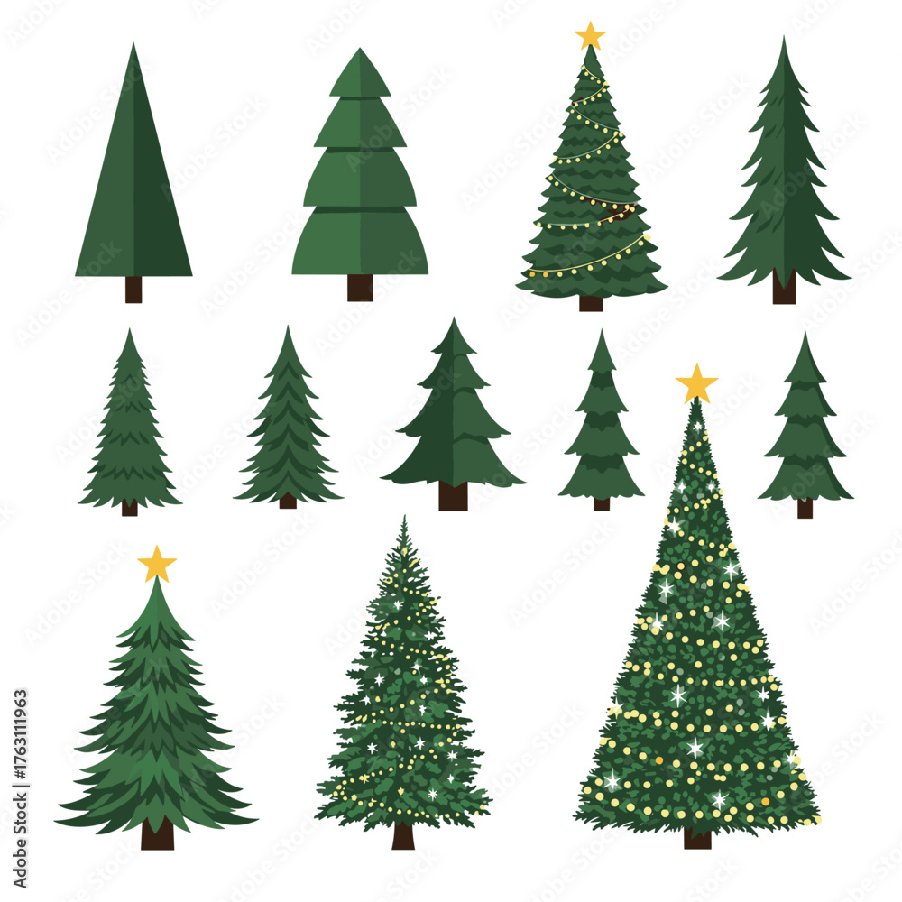 Fototapeta premium Collection of various Christmas tree vector illustrations.