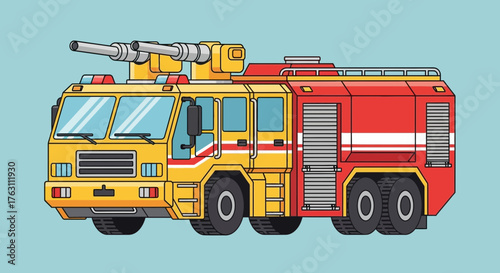 Side profile illustration of a modern red and yellow fire truck.