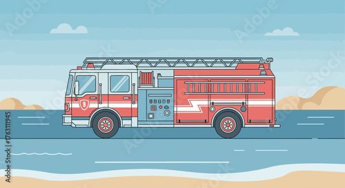 Side profile of a red emergency fire truck illustration.