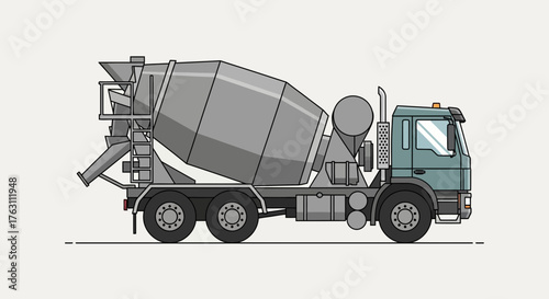 Side profile vector illustration of a concrete mixer truck.